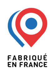 Logo représentant le label Fabriqué en France avec un symbole de localisation et des couleurs vives.