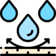 Icône représentant des gouttes d'eau et un symbole de protection, illustrant l'imperméabilité et la résistance à l'eau.
