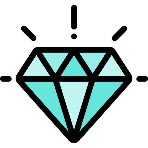 Icône d'un diamant bleu clair avec des facettes brillantes, symbole de luxe et d'élégance, parfait pour les bijoux et les accessoires.